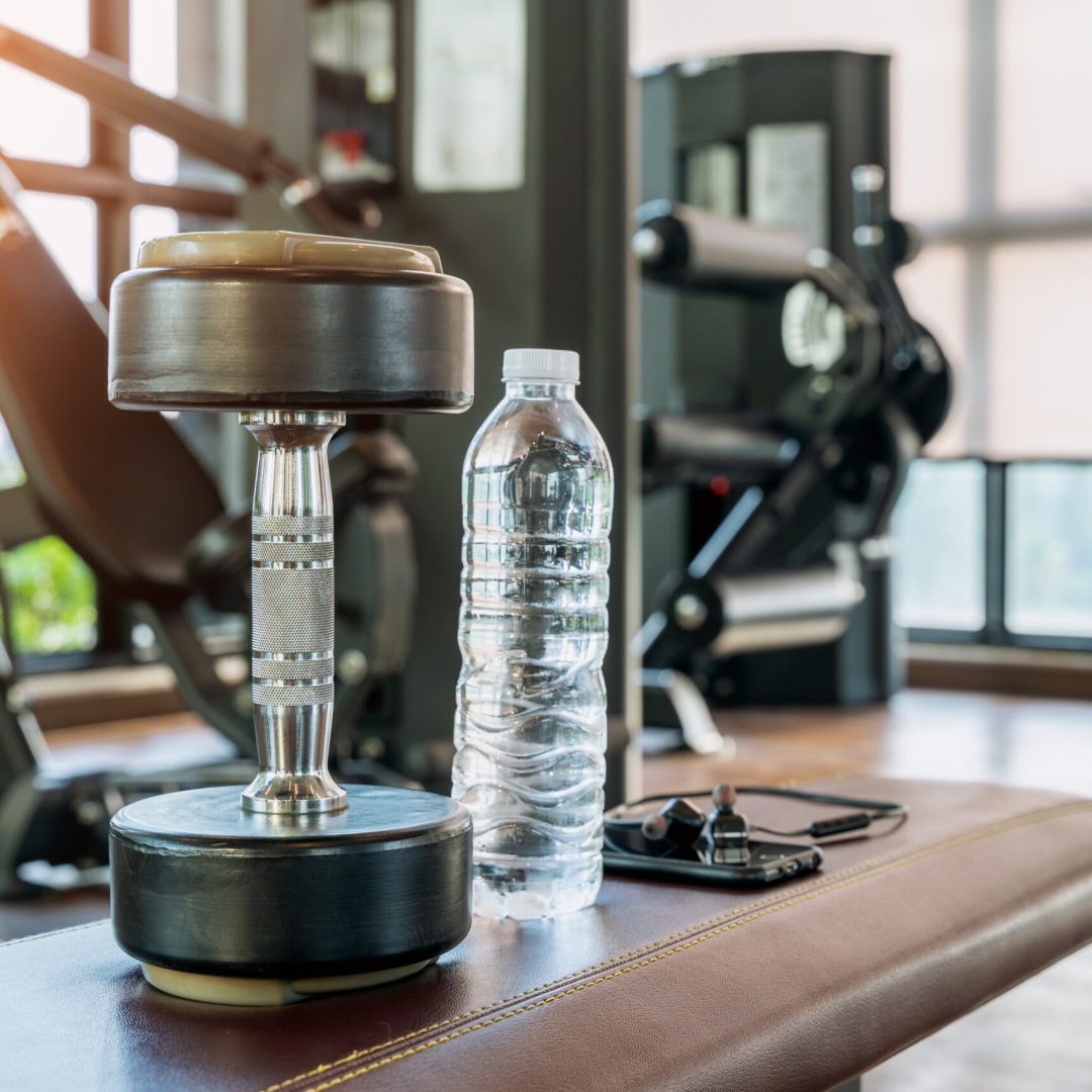 Dumbbells in a fitness.